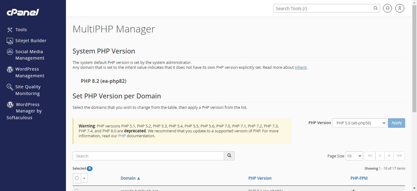 Diferencias entre PHP Version y MultiPHP en cPanel 3
